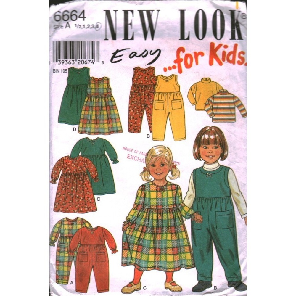 New Look 6664 Kids Sewing Pattern Jumper Romper Dress Top Size 1/2-4 cut